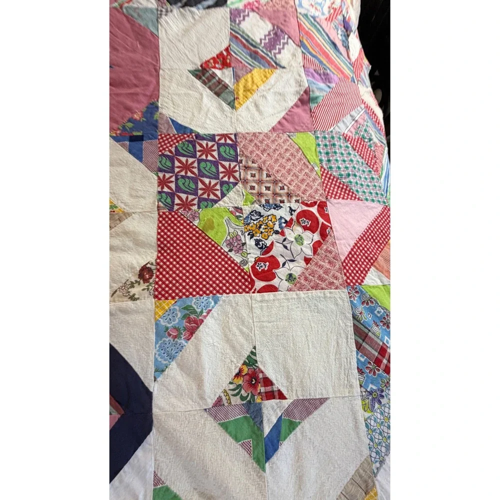 Vintage Hand Pieced Scrap Quilt Top Unfinished Varied  Cotton Colorful Patchwork